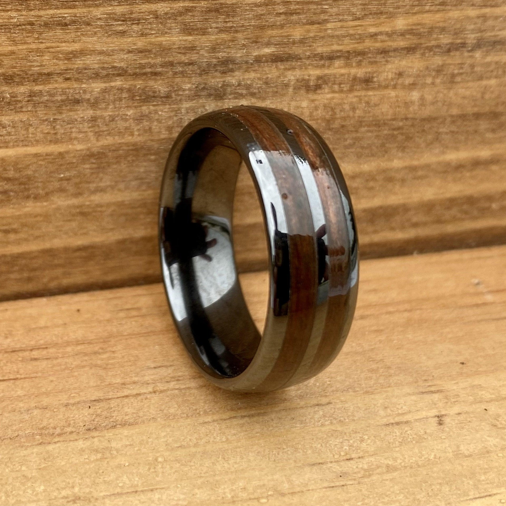 “The Corporal” 100% USA Made Black Ceramic Ring with Wood from A M1 Garand - BW James Jewelers