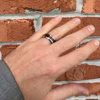 BW James Jewelers ALT Wedding Band “The Covington” 100% USA Made Serinium® Metal With Wood From A Kentucky Bourbon Barrel