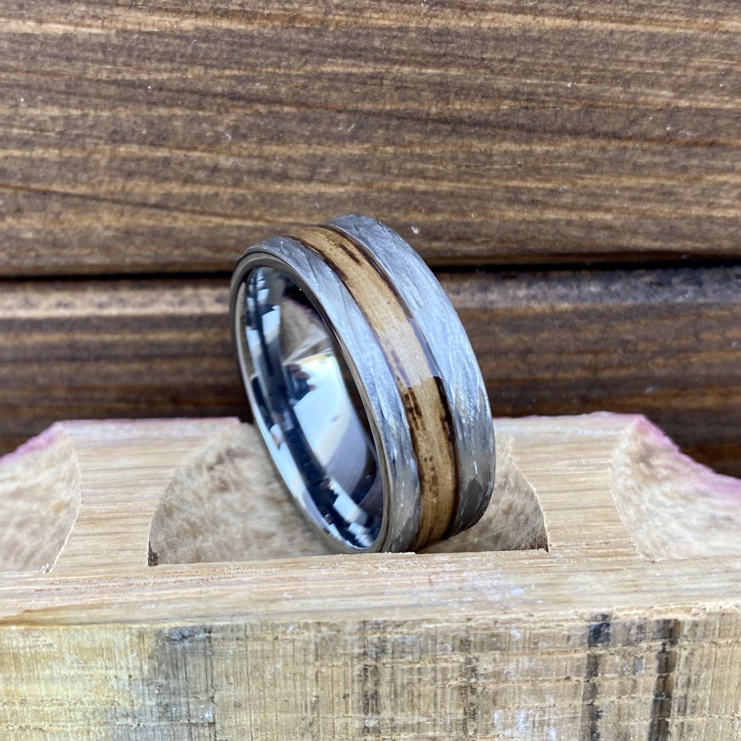 BW James Jewelers ALT Wedding Band " The Cowboy" 100% USA Made Build Your Own Ring Rugged Tungsten Flat Band with Off-Center Inlay and Bark Finish