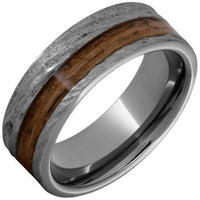 BW James Jewelers ALT Wedding Band " The Cowboy" 100% USA Made Build Your Own Ring Rugged Tungsten Flat Band with Off-Center Inlay and Bark Finish