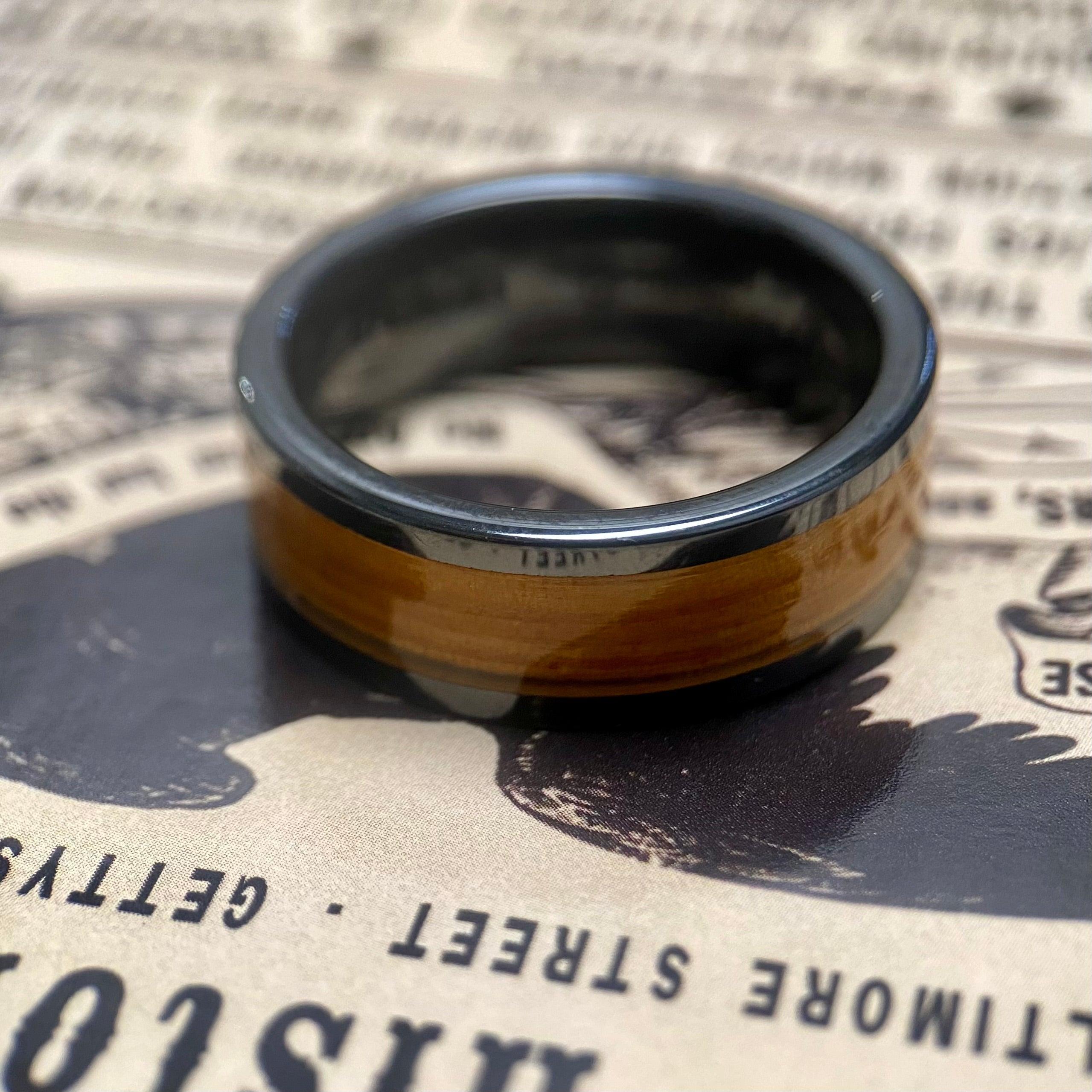 BW James Jewelers ALT Wedding Band “The Gettysburg” 100% USA Made Black Ceramic Ring With Wood From The Gettysburg Battlefield