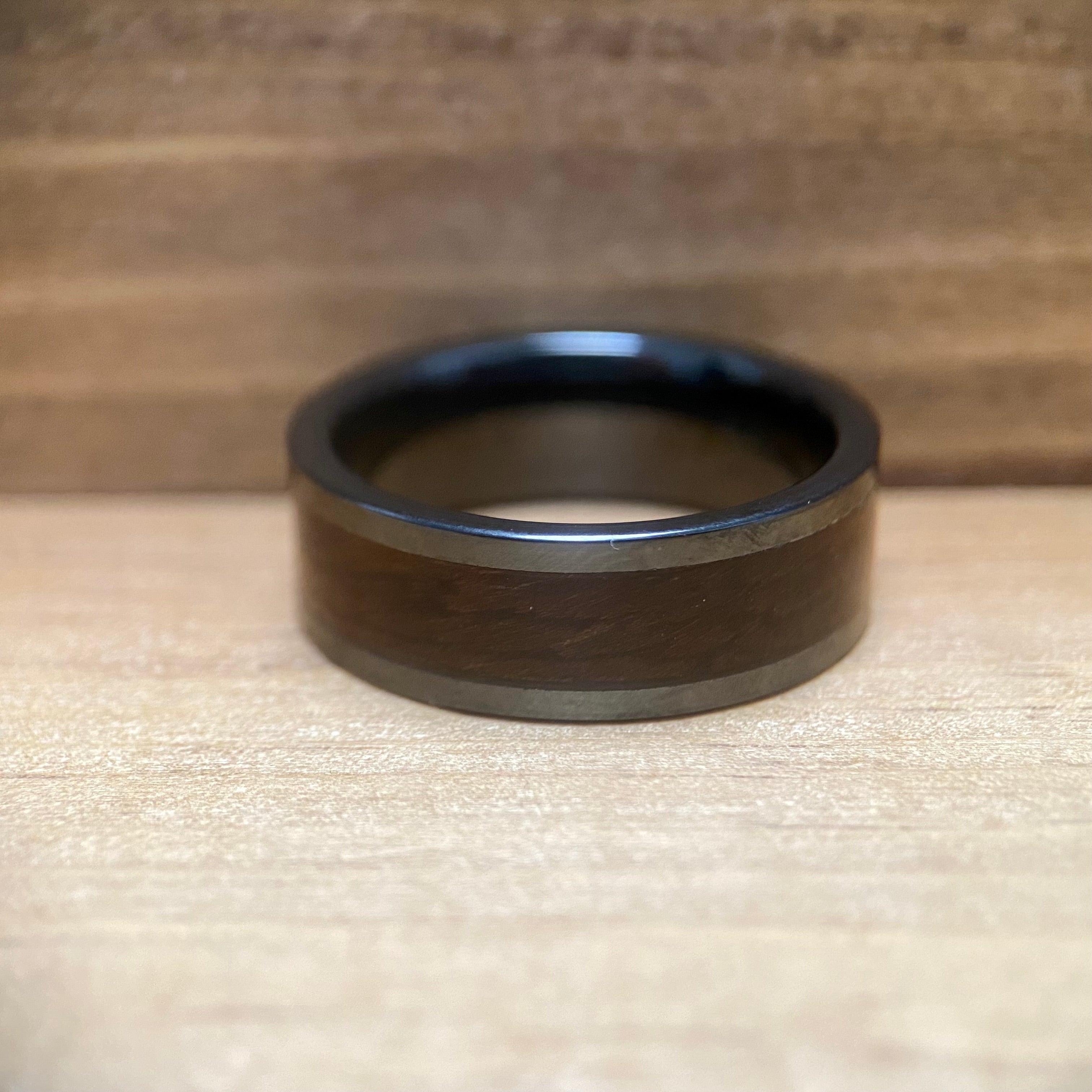 BW James Jewelers ALT Wedding Band “The H Potter” 100% USA Made Black Ceramic Ring With Wood From King's Cross Station