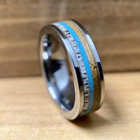 BW James Jewelers ALT Wedding Band “The Lady Westerner” 6mm Tungsten Ring With Reclaimed Bourbon Barrel, Antler and Turquoise