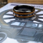 BW James Jewelers ALT Wedding Band “The Motorist” 100% USA Made Black Ceramic Ring With Wood from A Model T Wheel Spoke