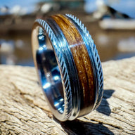 BW James Jewelers ALT Wedding Band “The Nimitz” 100% USA Made Serinium® Metal With Wood From The USS California