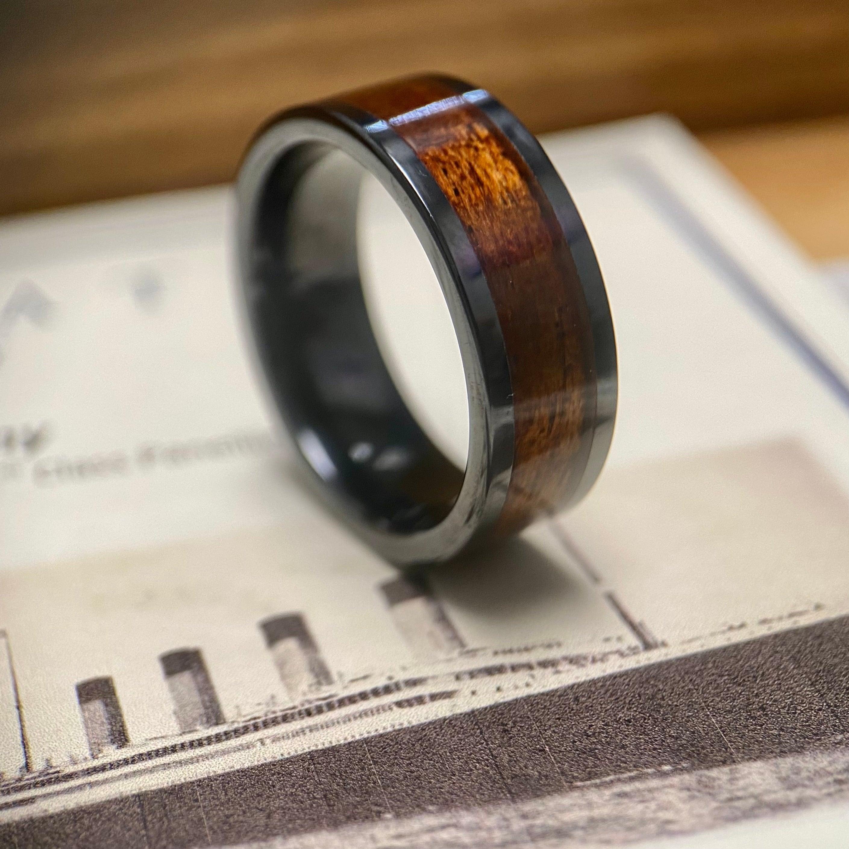 BW James Jewelers ALT Wedding Band “The Olympic” 100% USA Made Black Ceramic Ring With Wood From The RMS Olympic