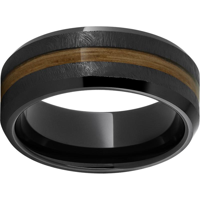 BW James Jewelers ALT Wedding Band "The Opportunist" 100% USA Made Build Your Own Ring Black Diamond Ceramic Beveled Edge Band with Grain Finish