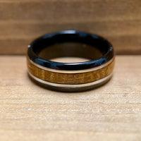 BW James Jewelers ALT Wedding Band “The Ranger” Black Tungsten With Reclaimed Bourbon Barrel Ring™ With Real Sterling Silver Inlay