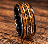 BW James Jewelers ALT Wedding Band “The Raptor” Black Tungsten Reclaimed Bourbon Barrel Ring™ With Dinosaur Bone