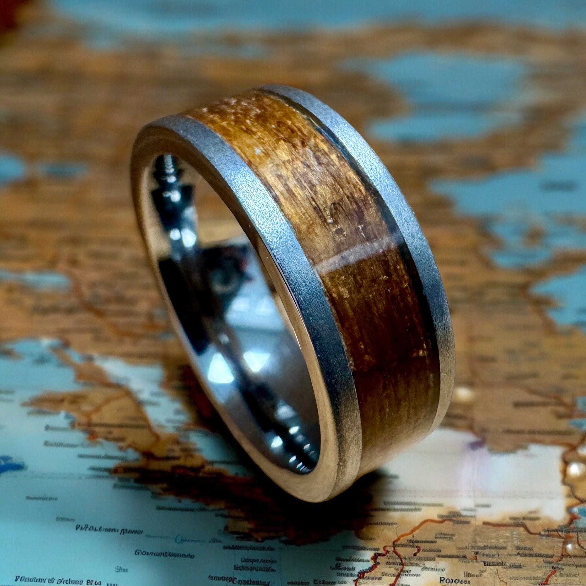 BW James Jewelers ALT Wedding Band "The Rugged Battleship" 100% USA Made Rugged Tungsten Ring With Wood From The USS California