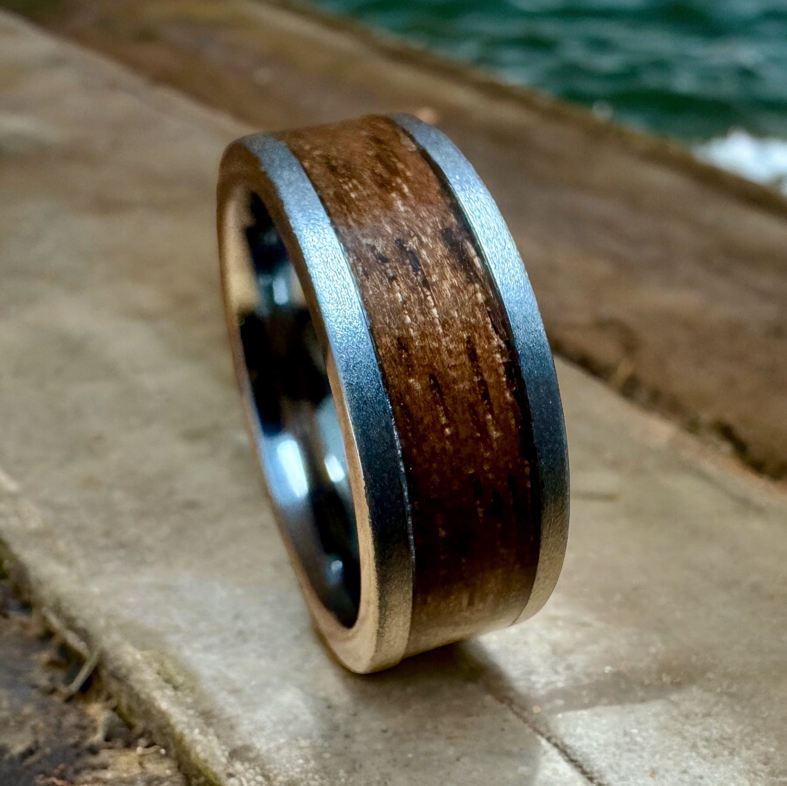 BW James Jewelers ALT Wedding Band "The Rugged Battleship" 100% USA Made Rugged Tungsten With Wood From The USS California