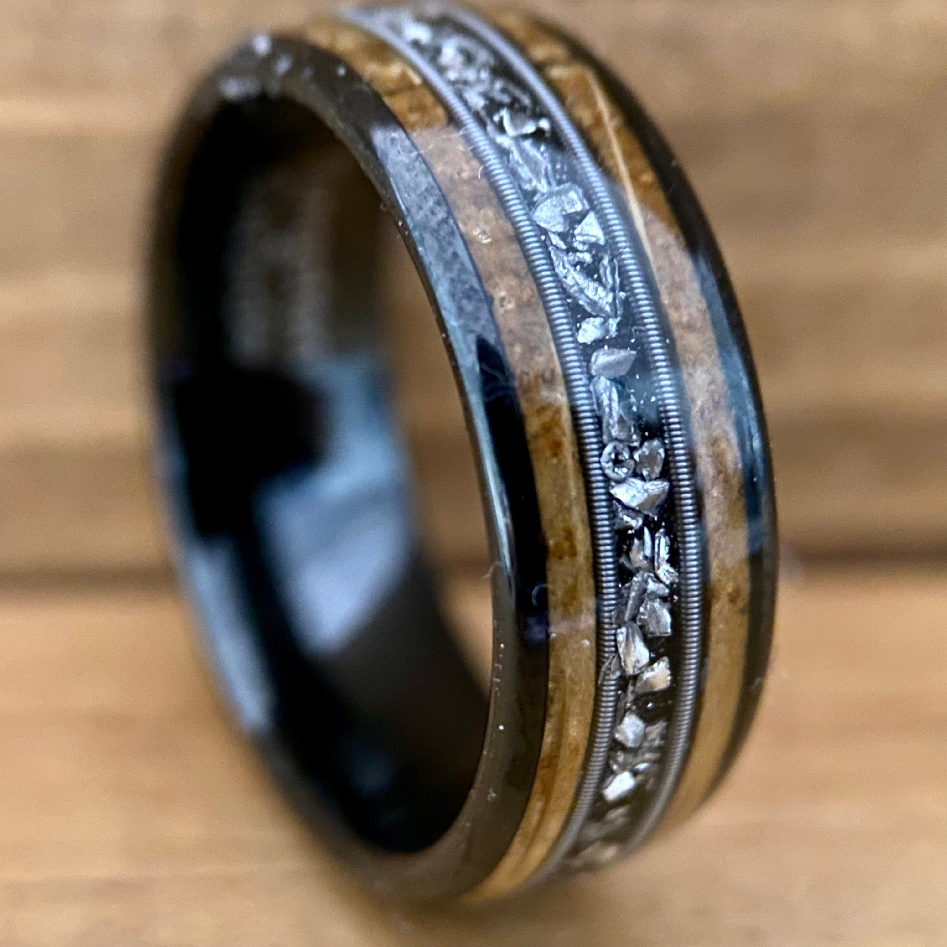 BW James Jewelers ALT Wedding Band “The Space Cowboy”  ✓Kentucky Bourbon Barrel™✓Black Ceramic ✓Guitar String ✓Meteorite