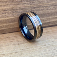 BW James Jewelers ALT Wedding Band "The Warsaw" 100% USA Made Black Ceramic Ring With Wood From AK-47 Rifle
