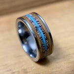 BW James Jewelers ALT Wedding Band “The Westerner” Tungsten Ring With Reclaimed Bourbon Barrel, Antler and Turquoise