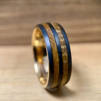 BW James Jewelers ALT Wedding Band “The Whiskey” Tungsten Ring With Reclaimed Bourbon Whiskey Barrel Wood And Rose Gold Color