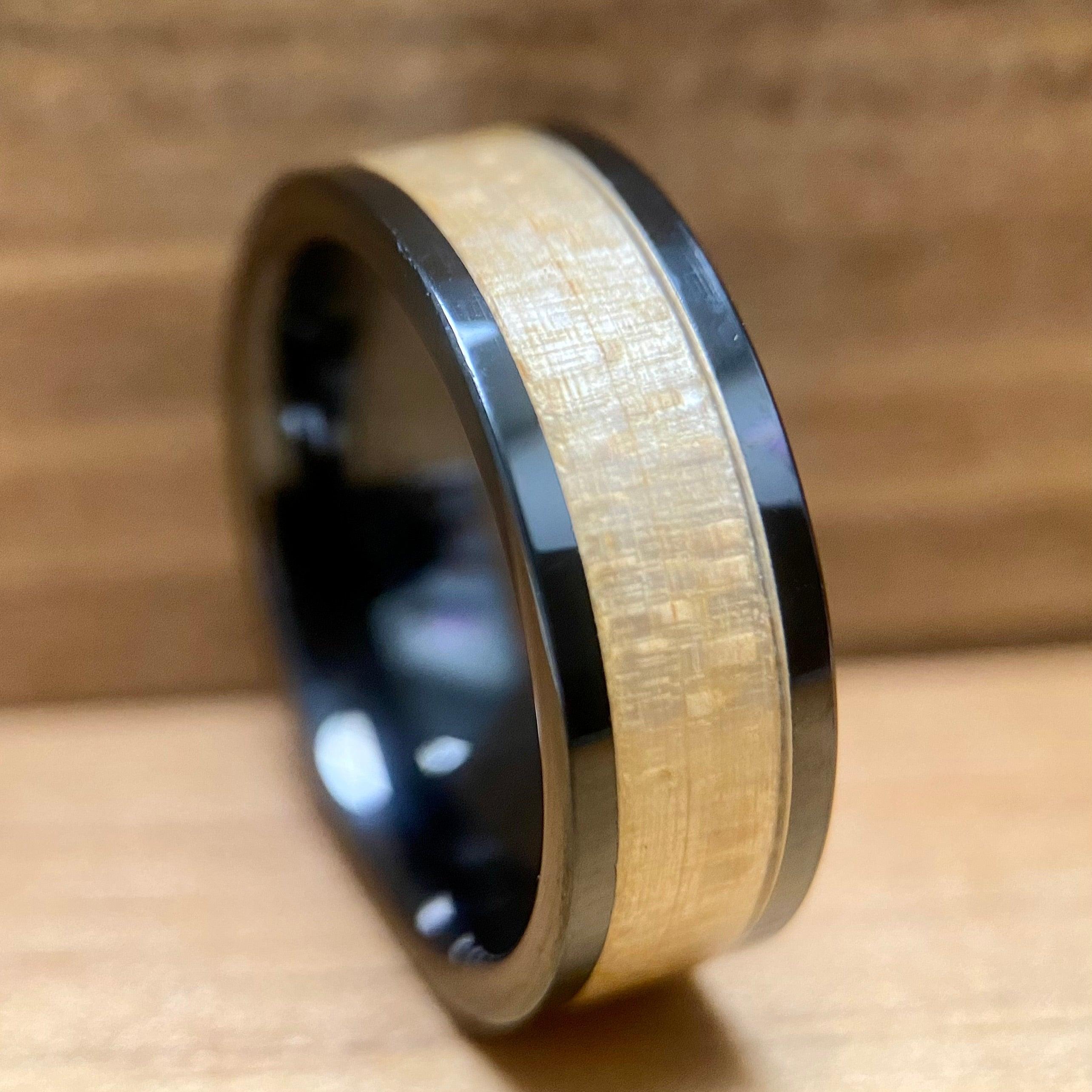 BW James Jewelers ALT Wedding Band "The Yankee Grand Slam" 100% USA Made Black Ceramic Ring With Wood From The Original Stadium Chairs