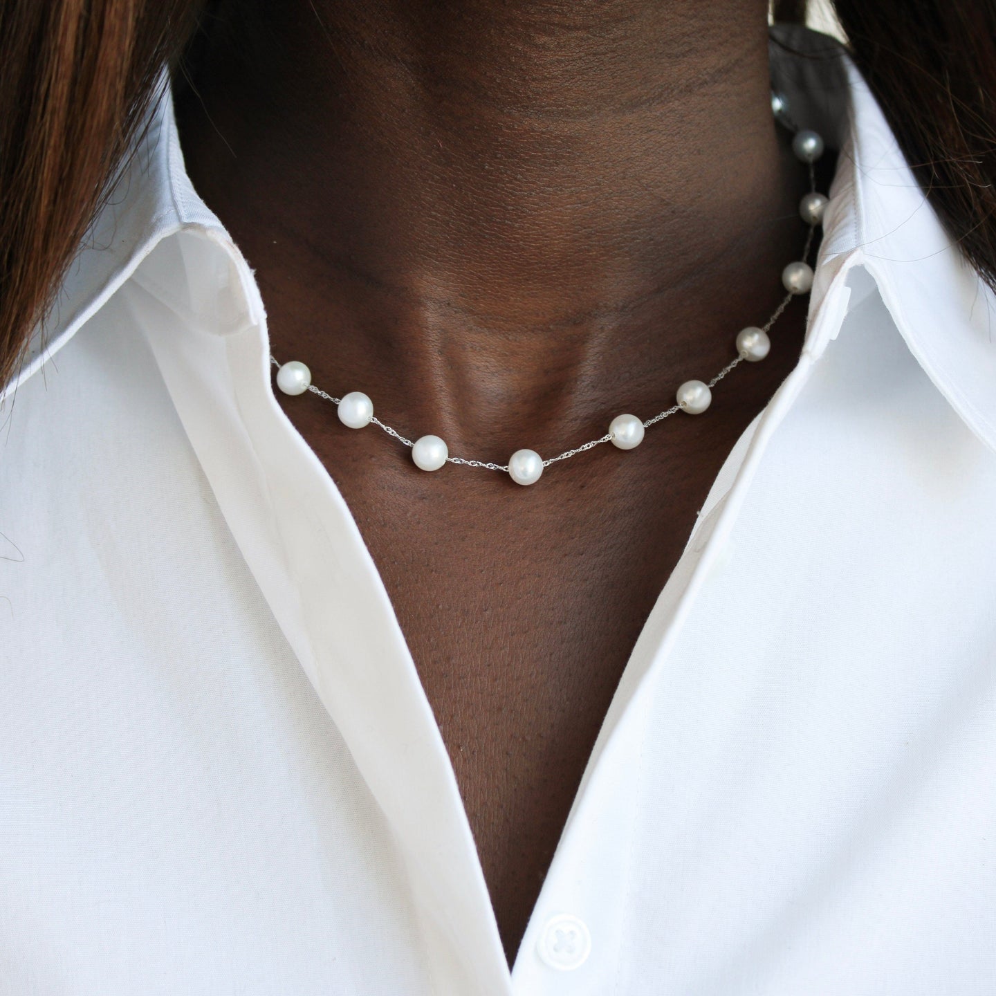 BW James Jewelers Always Appropriate Pearl Station Necklace