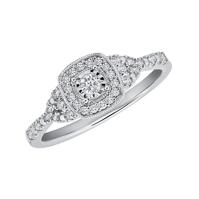 BW James Jewelers Engagement Ring Promise Collection Cushion Halo White Gold Diamond Ring