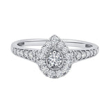 BW James Jewelers Engagement Ring Promise Collection Pear Halo White Gold Diamond Ring