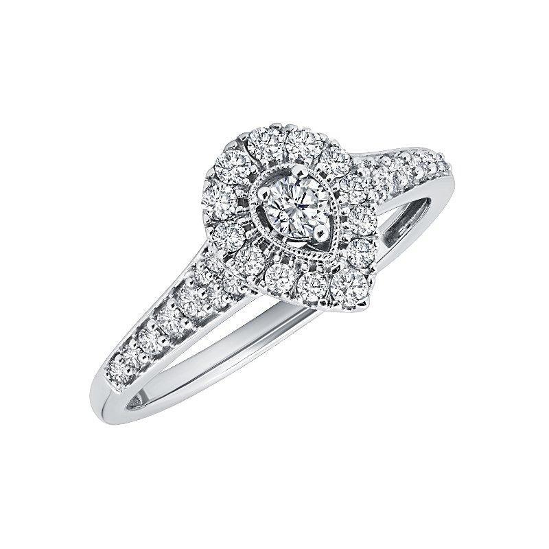 BW James Jewelers Engagement Ring Promise Collection Pear Halo White Gold Diamond Ring