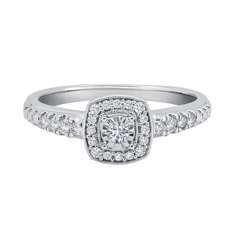 BW James Jewelers Engagement Ring Promise Collection Princess Halo White Gold Diamond Ring
