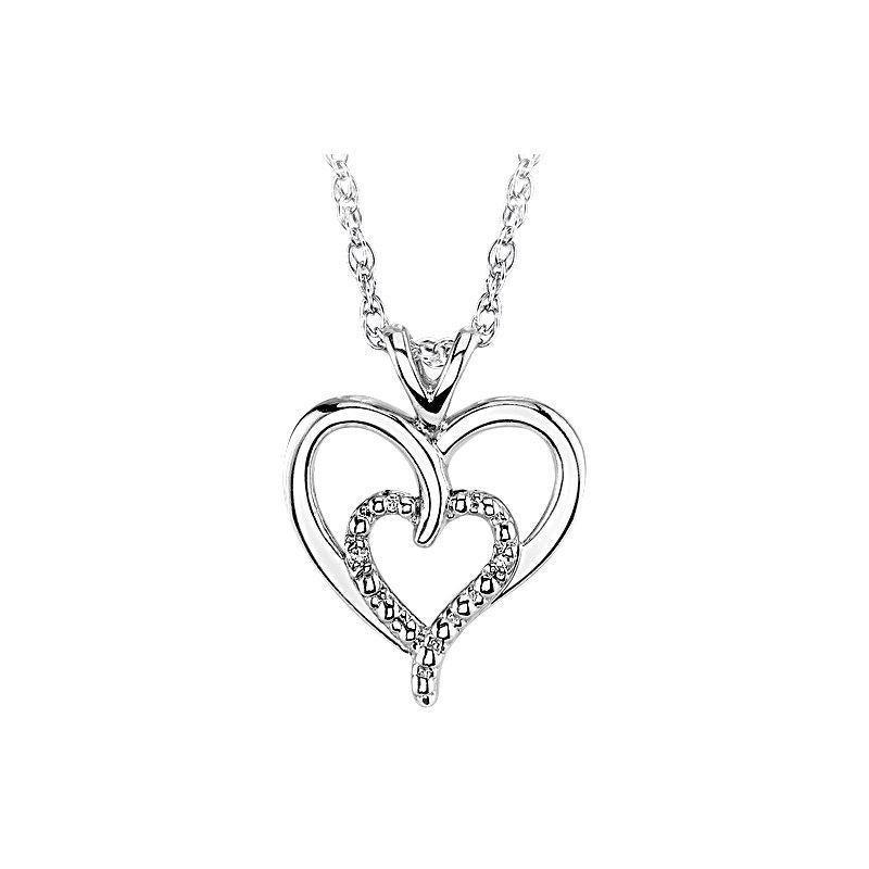 BW James Jewelers Necklace Sterling Silver Double Heart Diamond Necklace