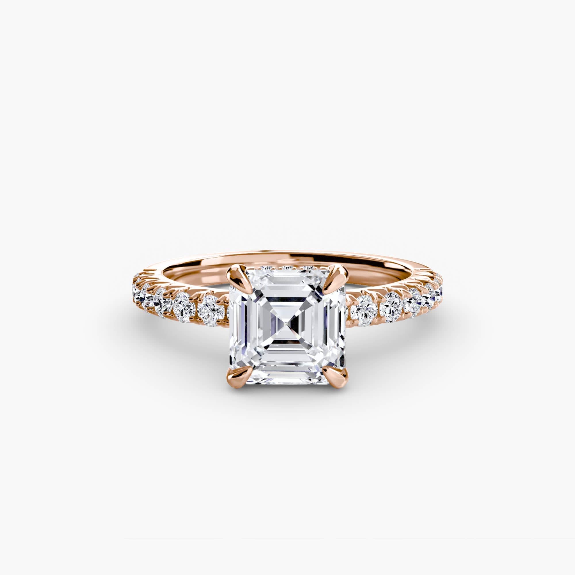 BW James Jewelers setting 9K Rose Gold / Asscher Solitaire with Pavé 6