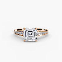 BW James Jewelers setting 9K Rose Gold / Asscher Solitaire with Pavé 7