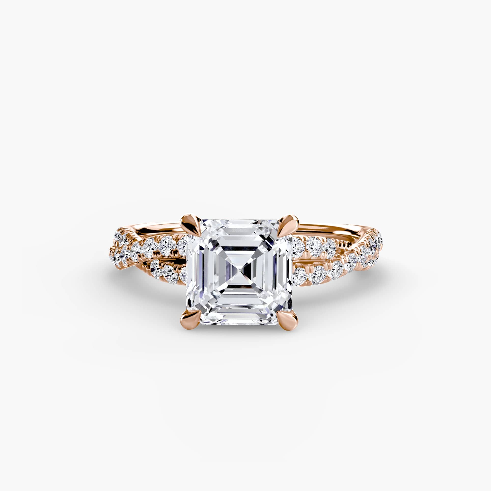 BW James Jewelers setting 9K Rose Gold / Asscher The Twisted Pavé Solitaire