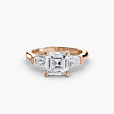 BW James Jewelers setting 9K Rose Gold / Asscher Three-Stone Ring (Baguette Side Stones)