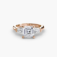 BW James Jewelers setting 9K Rose Gold / Asscher Three-Stone Ring (Baguette Side Stones)