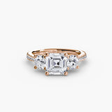 BW James Jewelers setting 9K Rose Gold / Asscher Three-Stone with Pavé Band