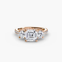 BW James Jewelers setting 9K Rose Gold / Asscher Three-Stone with Pavé Band