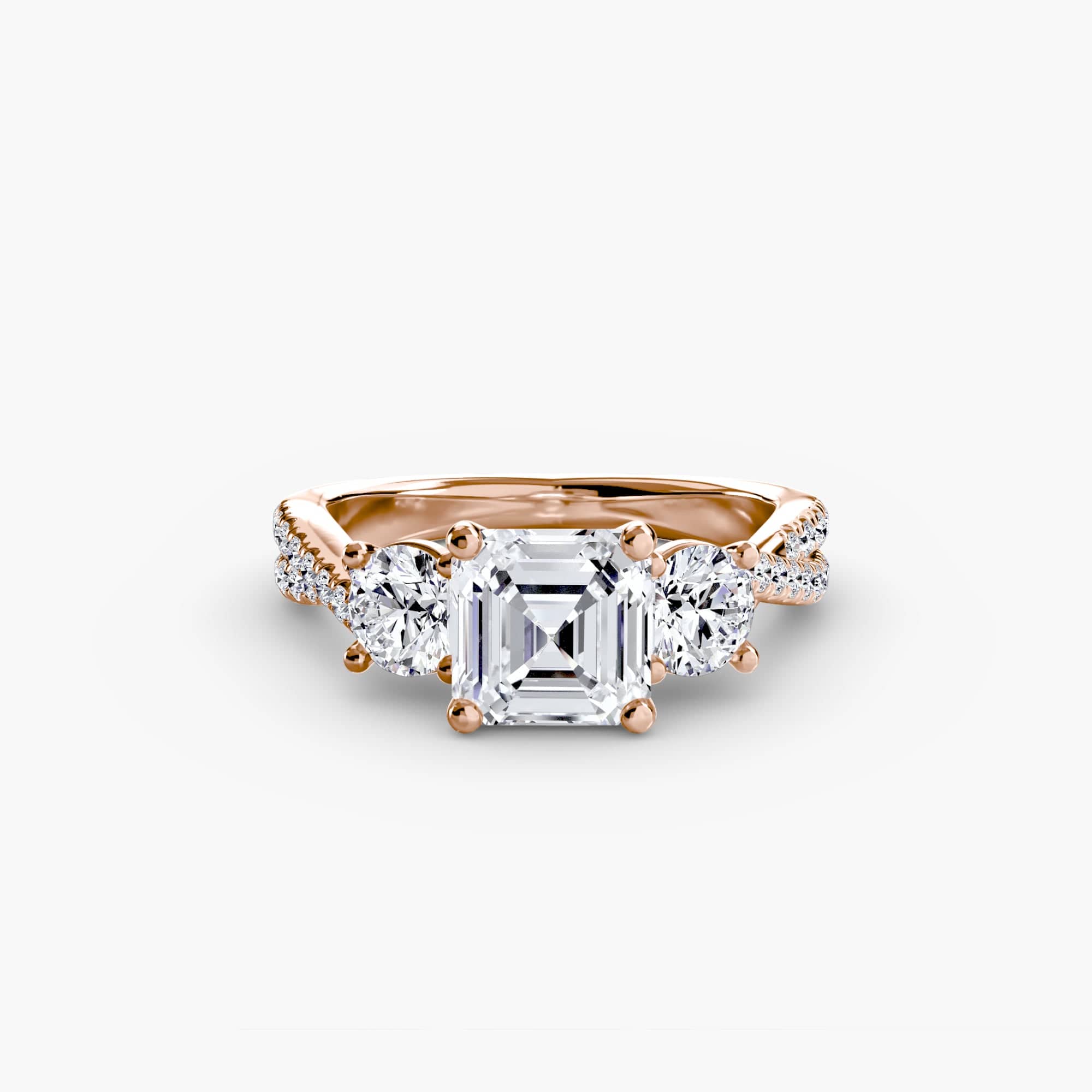 BW James Jewelers setting 9K Rose Gold / Asscher Three-Stone with Pavé Band 2