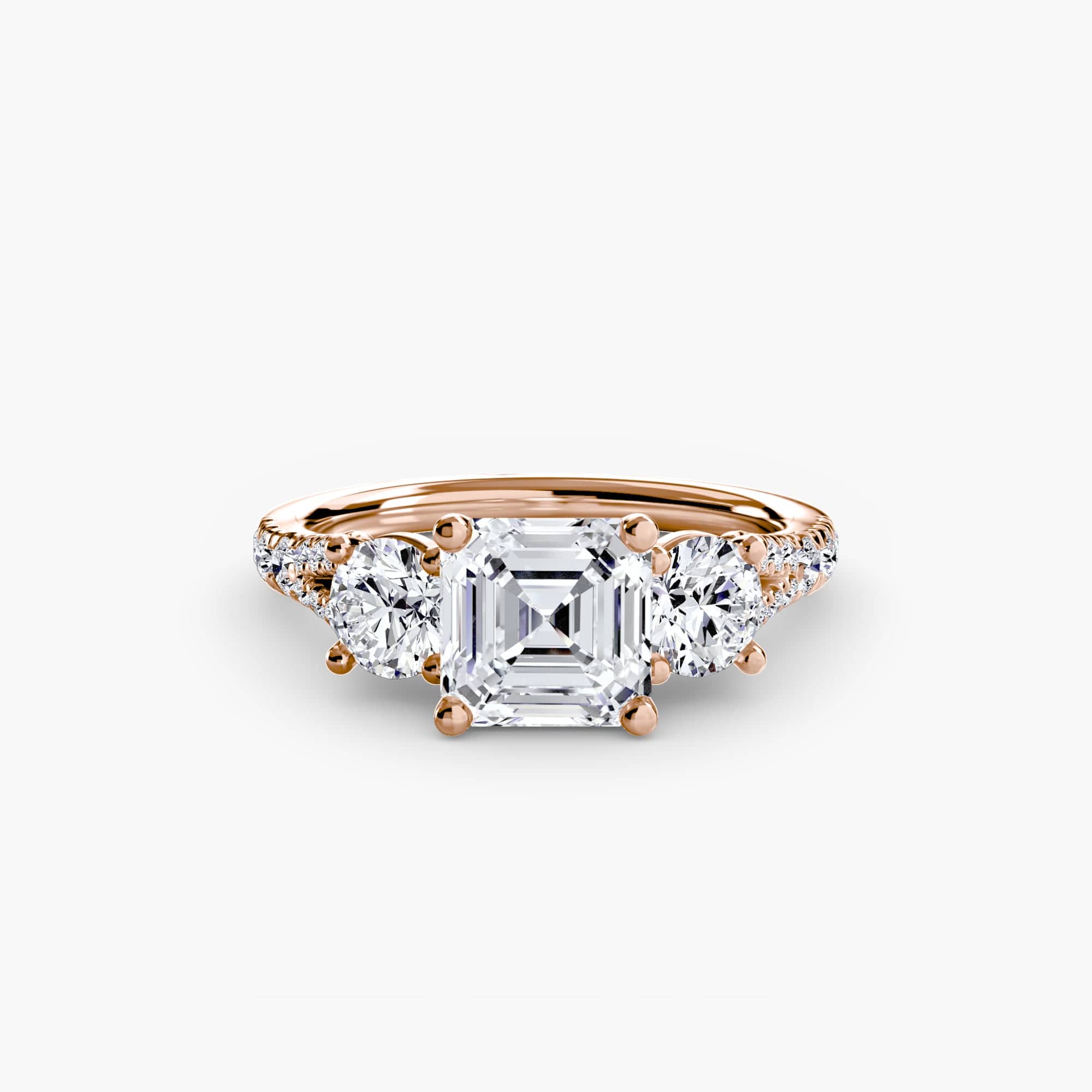 BW James Jewelers setting 9K Rose Gold / Asscher Three-Stone with Pavé Band 3