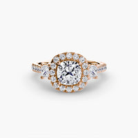 BW James Jewelers setting 9K Rose Gold / Cushion Three-Stone Ring with Halo 2