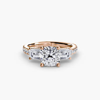 BW James Jewelers setting 9K Rose Gold / Cushion Three-Stone Ring with Pavé Band 4