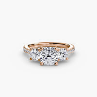 BW James Jewelers setting 9K Rose Gold / Cushion Three-Stone with Pavé Band