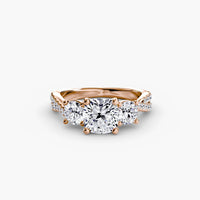 BW James Jewelers setting 9K Rose Gold / Cushion Three-Stone with Pavé Band 2
