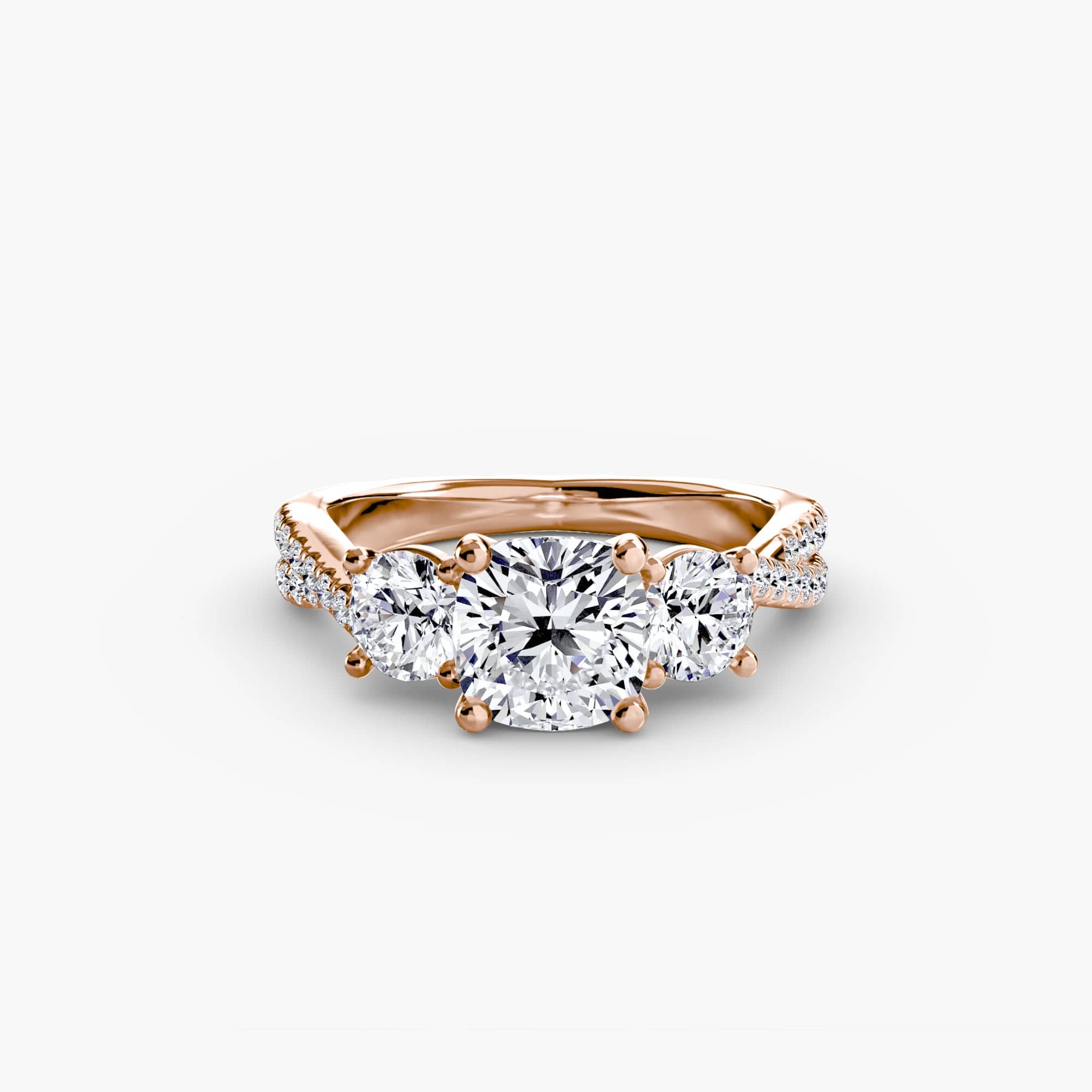 BW James Jewelers setting 9K Rose Gold / Cushion Three-Stone with Pavé Band 2