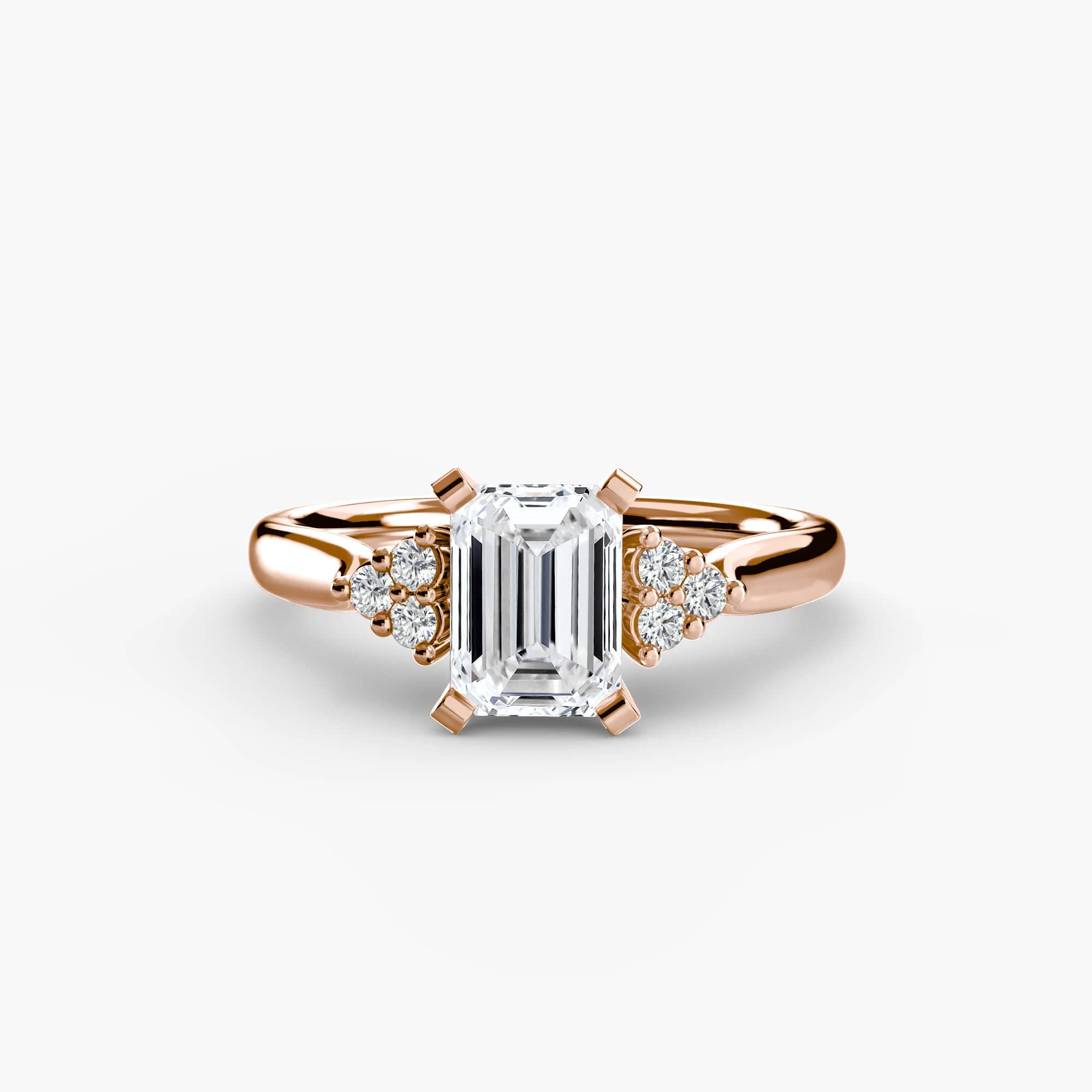 BW James Jewelers setting 9K Rose Gold / Emerald Solitaire with Cluster Shoulders 2