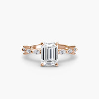 BW James Jewelers setting 9K Rose Gold / Emerald Solitaire with Eternity Pavé