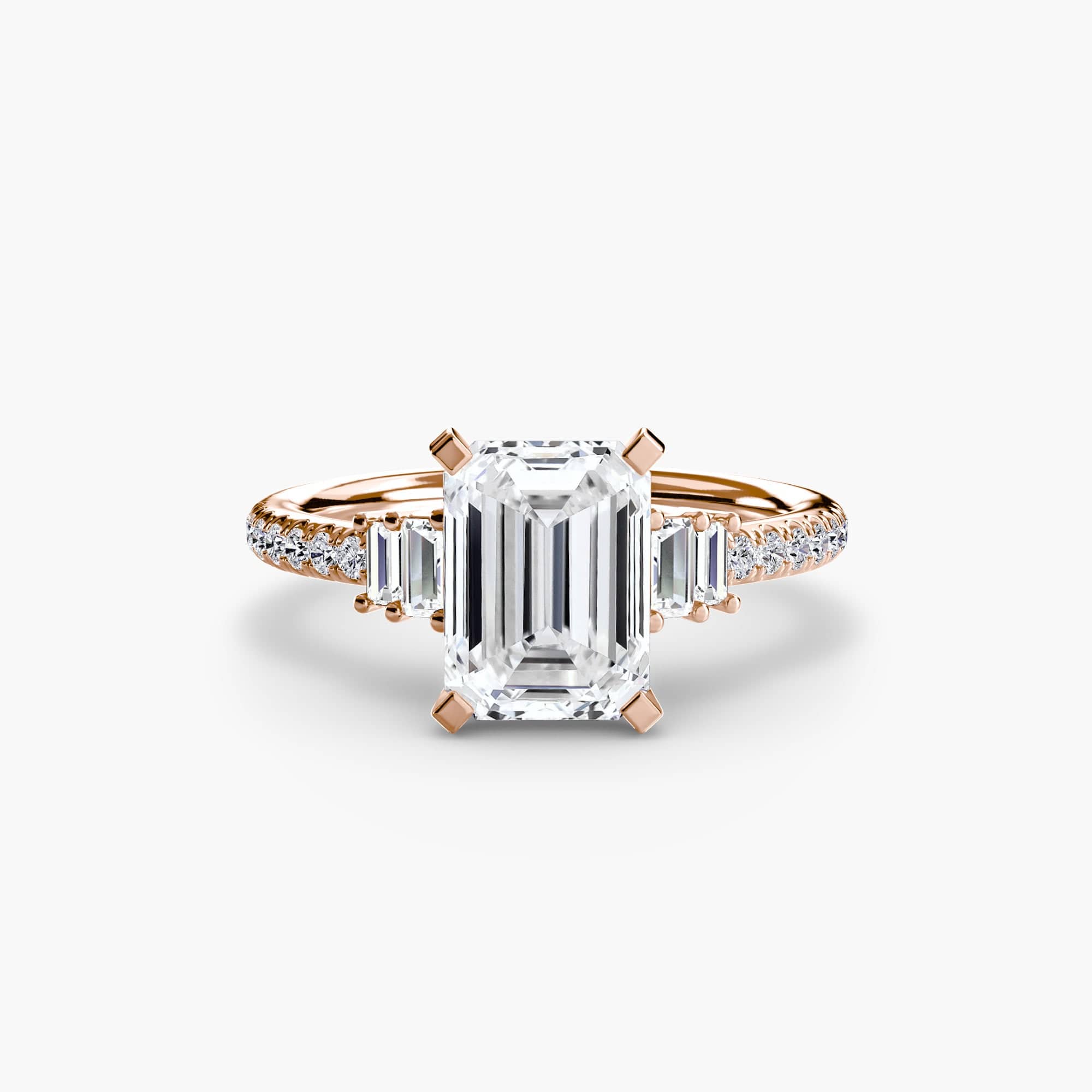 BW James Jewelers setting 9K Rose Gold / Emerald Solitaire with Pavé 4