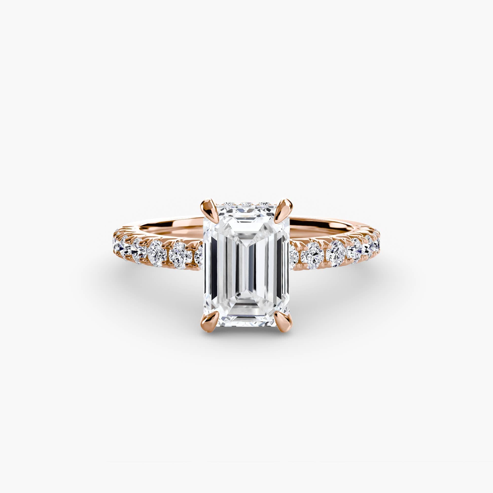 BW James Jewelers setting 9K Rose Gold / Emerald Solitaire with Pavé 6
