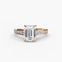 BW James Jewelers setting 9K Rose Gold / Emerald Solitaire with Pavé 7