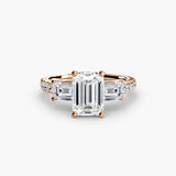 BW James Jewelers setting 9K Rose Gold / Emerald Three-Stone Ring with Pavé Band 4