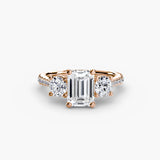 BW James Jewelers setting 9K Rose Gold / Emerald Three-Stone with Pavé Band