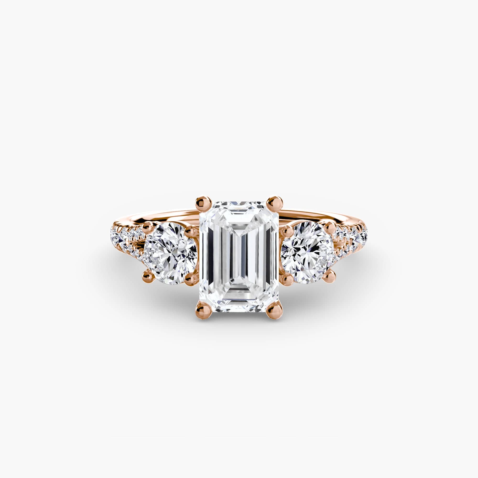 BW James Jewelers setting 9K Rose Gold / Emerald Three-Stone with Pavé Band 3