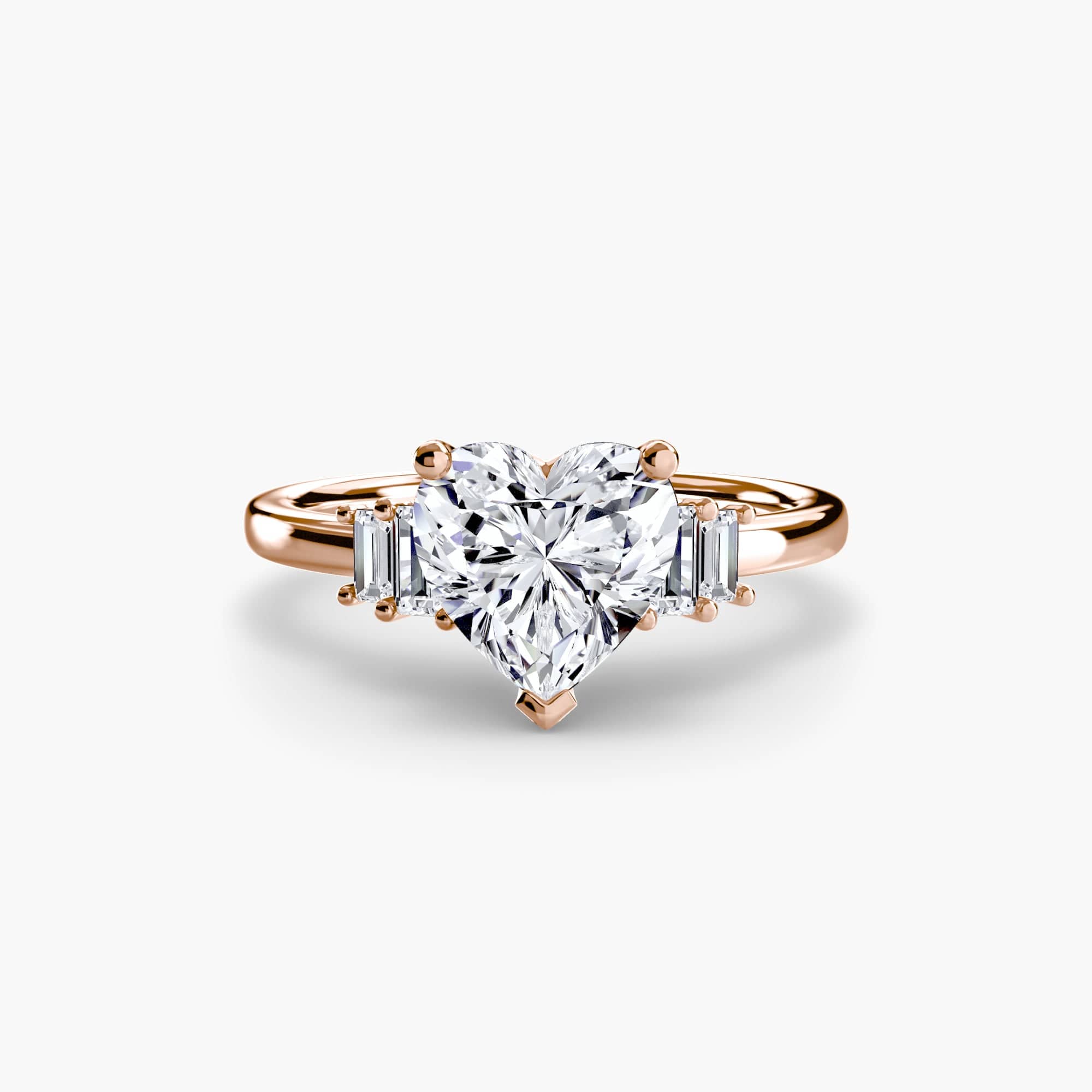 BW James Jewelers setting 9K Rose Gold / Heart Baguette Accent Solitaire