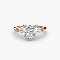 BW James Jewelers setting 9K Rose Gold / Heart Three-Stone Ring (Baguette Side Stones)